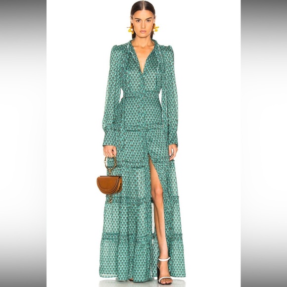 ALEXIS Margeaux Silk Maxi Green Floral Dress S - Picture 1 of 8